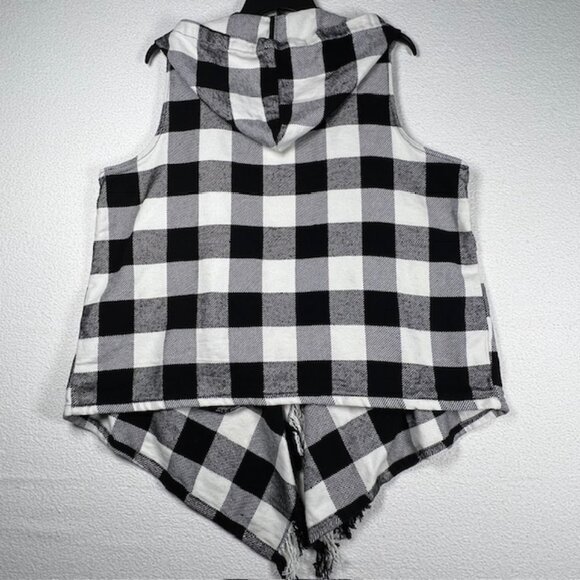 Cato Est 1946 Womens B&W Checked Fringed Open Front Hooded Vest Plus Size 22/24W - Picture 4 of 7